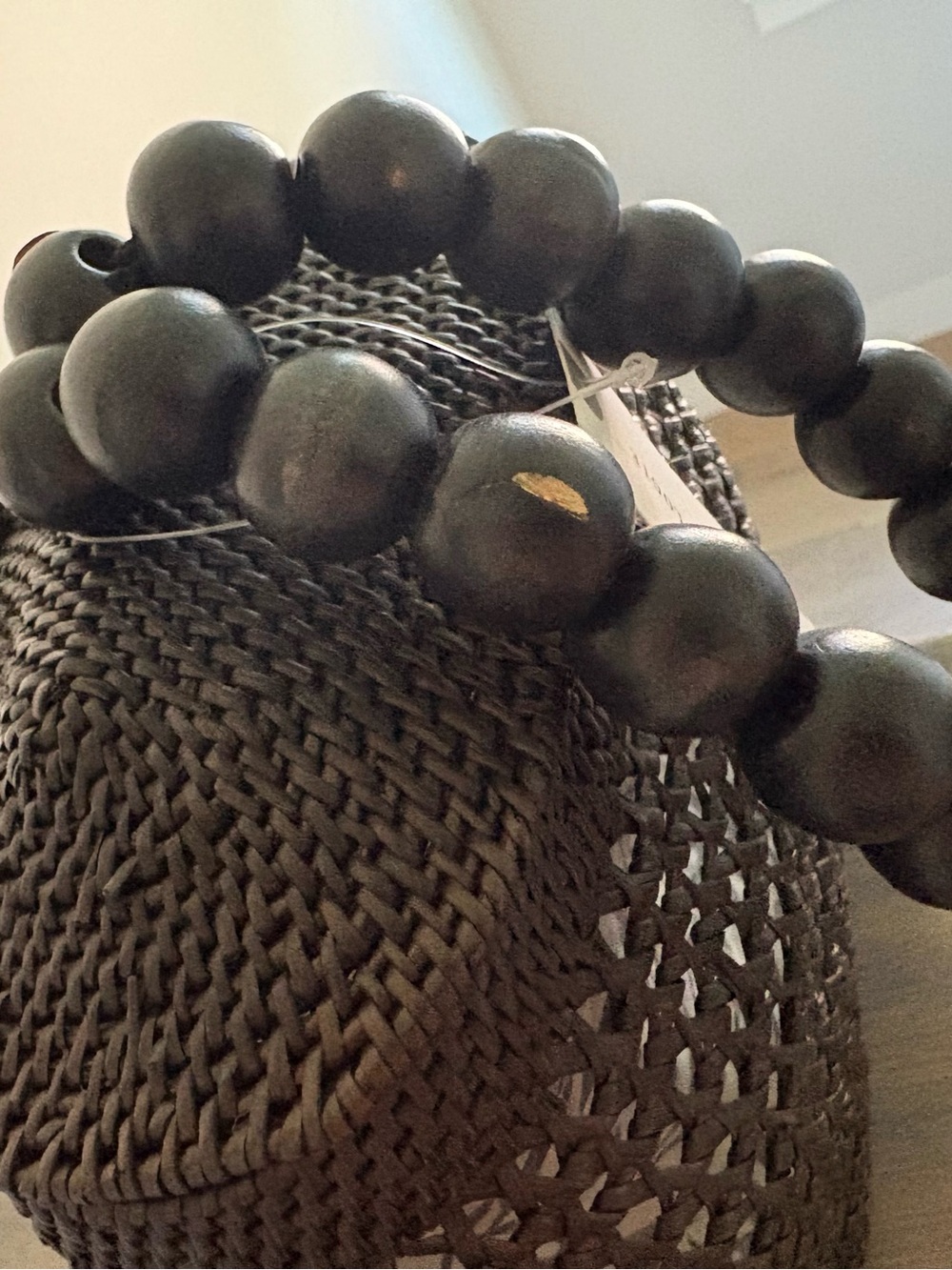 NWT Anthro Black 100% Rattan Woven Bead-Handle Tote - Picture 11 of 13